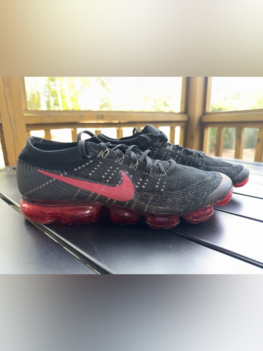 Nike Air VaporMax Flyknit "Bred" sneakers.